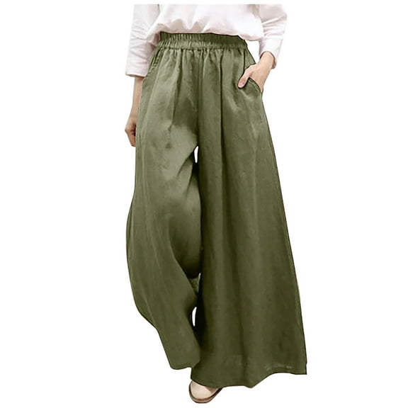 Aoochasliy Womens Pants Petite Womens Fashion Summer Solid Casual Pocket Elastic Waist Long Pants