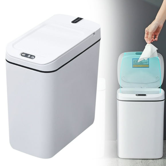 Poubelle de Cuisine à Capteur de Mouvement de 12 L, Bac à Ordures en Plastique à Fermeture Silencieuse avec Couvercle Anti-Odeurs, Corbeille à Piles Mains Libres pour Chambre, Dortoir, Bureau, Ensemble de 15 L de Poubelle Intelligente à Capteur