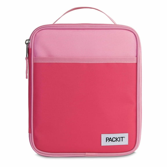 PackIt Freezable, Reusable Upright Lunch Box with Front Pocket, Carry Handle, Popsicle Pink