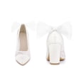 thumbnail image 2 of BLISSFUL STEP Perphy Pointed Toe Bow Lace Decor Block Heel Pumps for Women White 9, 2 of 7