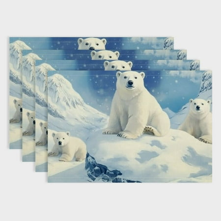 

Patifu Cute Polar Bear Place Mats Watercolor Blue Tie Dye Ice Graffiti Table Mats for Kids Boys Girls Teens Lovely Wild Animal Winter Kitchen Mats for Dining Table Set of 4 18x12in