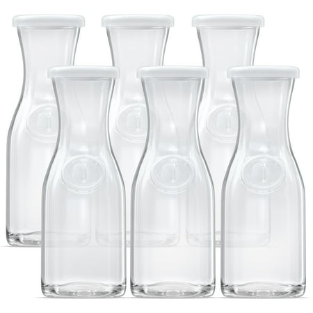 

Kook 6-Pc Mini Glass Carafe with Lid Kitchen Set 17.3 Oz Glass Bottles with Caps
