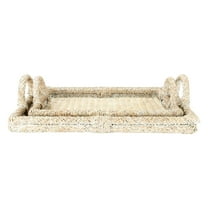 Creative Co-Op Decorative Rattan Trays with Handles & Whitewashed Finish (Set of 2 Sizes)