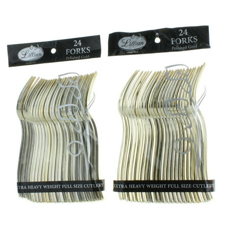 - 48 ct Polished Gold Forks Lillian Cutlery Heavy Weight Plastic Party Utensils