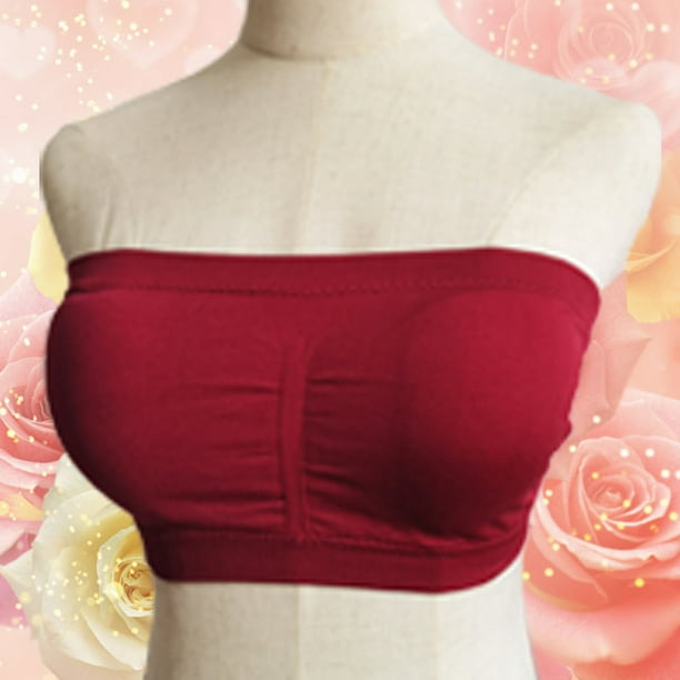 Wireless Bra Strapless Bras Bandeau Accessories Tube Top Pull-On Closure  Good Elasticity for Off Shoulder Clothes Dress Gown wine red