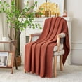 thumbnail image 5 of Chunky Cable Knit Throw Blanket Lightweight Rust 100% Organic Cotton Blanket for Sofa Couch Bed Baby Nursery, Rustic Shabby Chic Modern Farmhouse, 51” x 63” Give Laundering Bag, 5 of 16