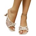 thumbnail image 2 of Domuza Kitten Heels for Women Dress Shoes with Bow Slip On Open Toe and Mesh Upper Pumps Elegant Sandals for 2026 Summer Casual Party Beige 7.5（EU-39）, 2 of 4