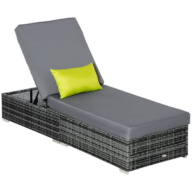 CoSoTower Patio Wicker Lounger, Outdoor PE Rattan Single Chaise Lounge w/Adjustable Recliner Backrest, Cushion, & Pillow, Grey