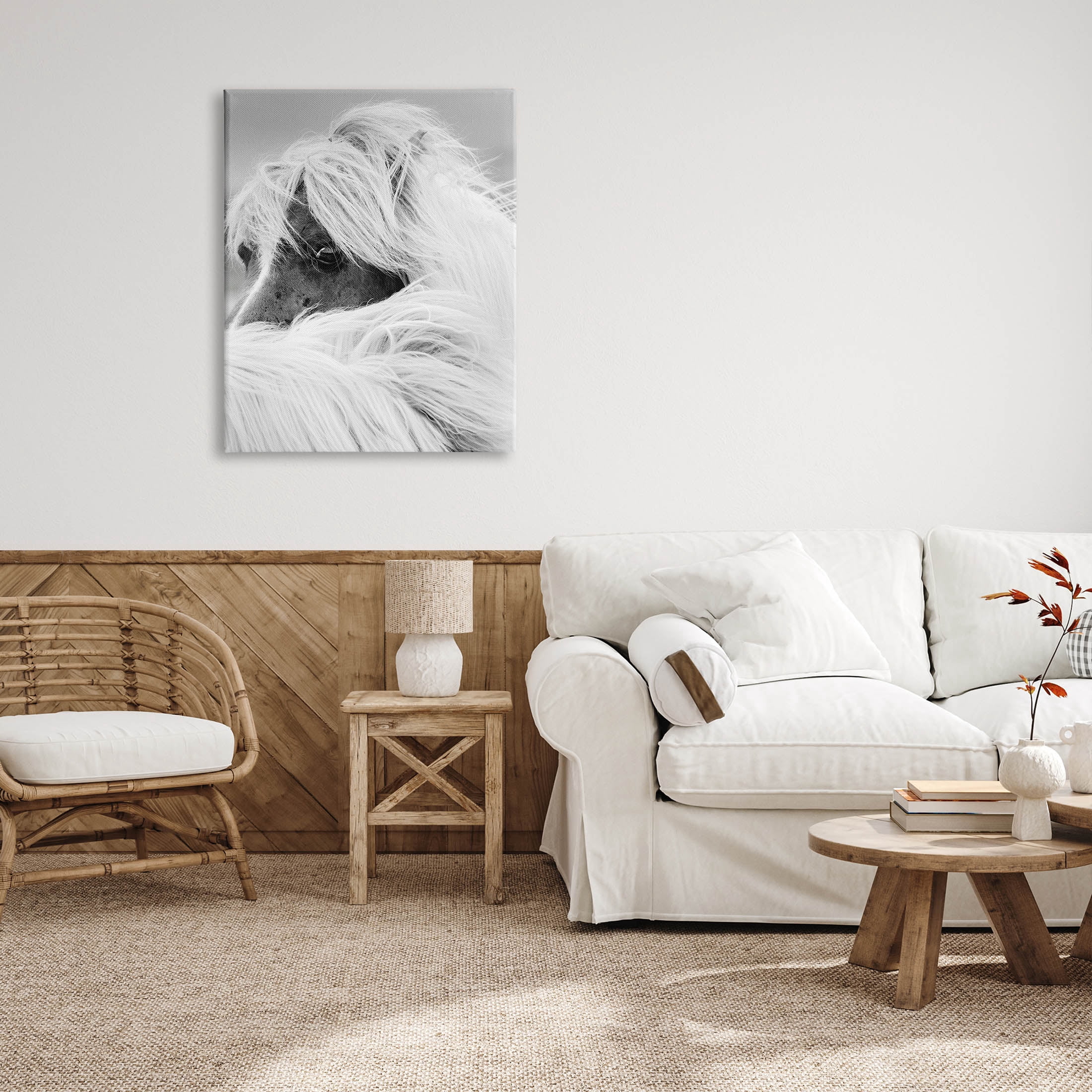 Horse Gazing Windblown Mane Animals & Insects Photograph Gallery Wrapped Canvas Print Wall Art