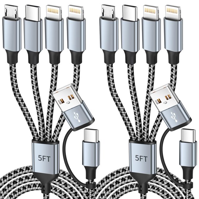 MPATIBY Cable de carga múltiple 4 en 2, doble IP, 1,5 m, paquete de 2