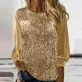 thumbnail image 2 of Women's New Casual Crew Neck Long Sleeve Sleeve Sleeve Loose Sequin Blouse Shirt, 2 of 2