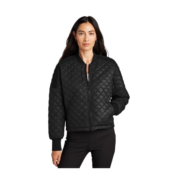 MERCER METTLE Women's Boxy Quilted Jacket | Padded Bomber Jacket for Women, Water Repellent Finish, Lightweight Insulation - Deep Black 3XL