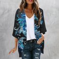 thumbnail image 2 of miqiqism Womens Lightweight Cardigan Trendy Cozy Loose fit Dragon Printed Kimono Cover up Lightweight Blouses Juniors Fashion Open Front Pleated Cardigans,Blue,Large, 2 of 5