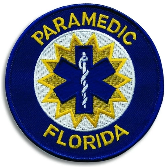 Hero’s Pride FLORIDA PARAMEDIC Embroidered Patch – Royal Blue, Hook Back, 4" Round