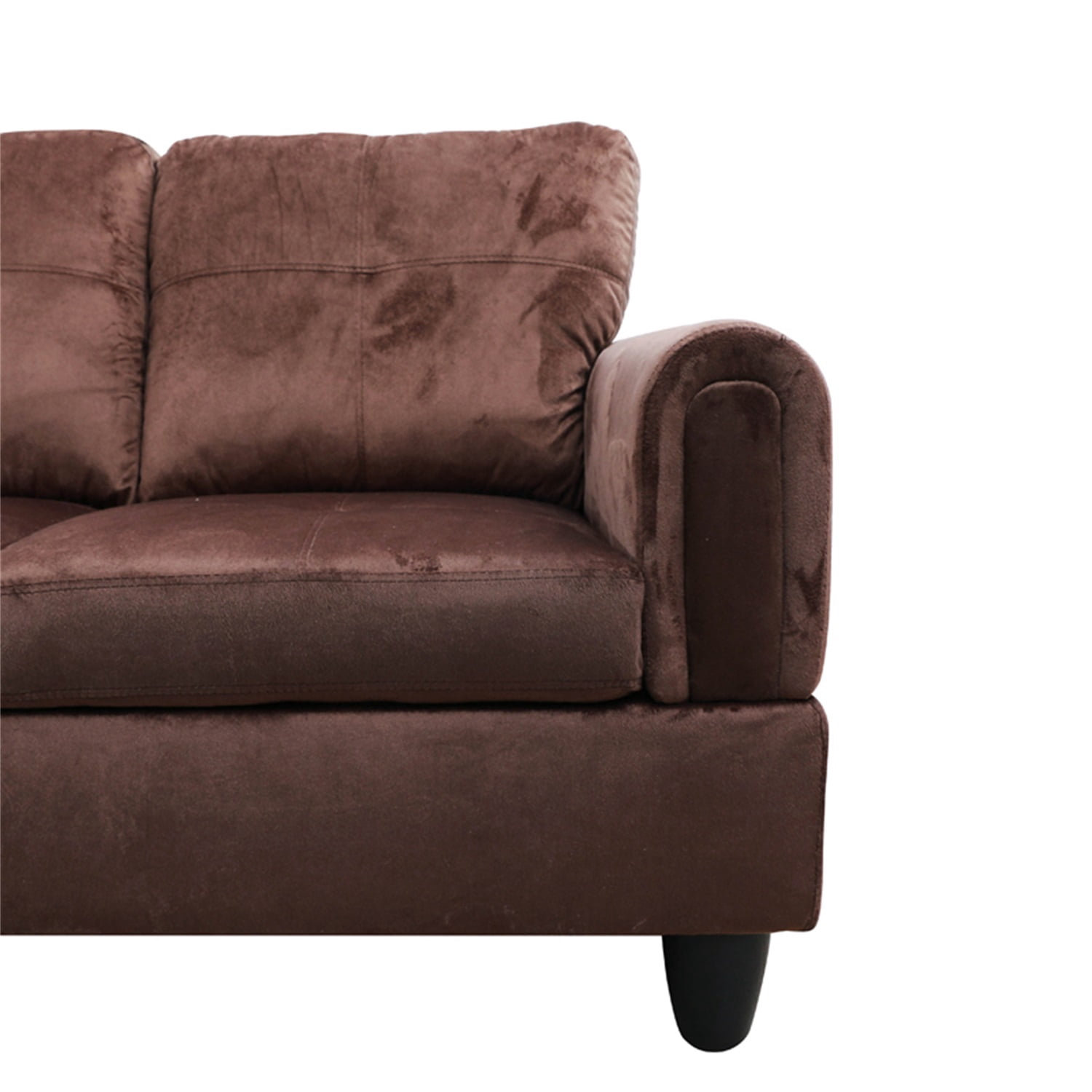 Hommoo Flannel Sectional Couch Sofa Set, Modern L Shaped Couch Living Room Furniture Sets, Chocolate(No Ottoman)