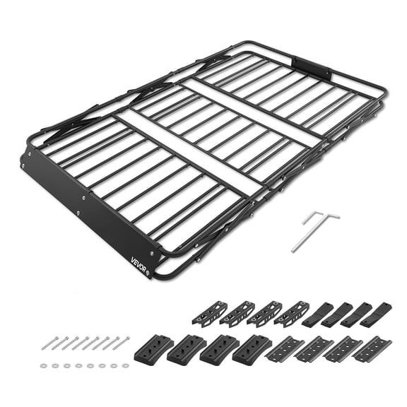 VEVOR Roof Rack Cargo Basket, 64 x 39 x 4 in, Heavy Duty Roof Top Carrier Basket with Folding Design, 200 lbs Capacity, All-Weather Easy-Install Car Top Luggage Holder,Universal Fit for SUV Truck Car