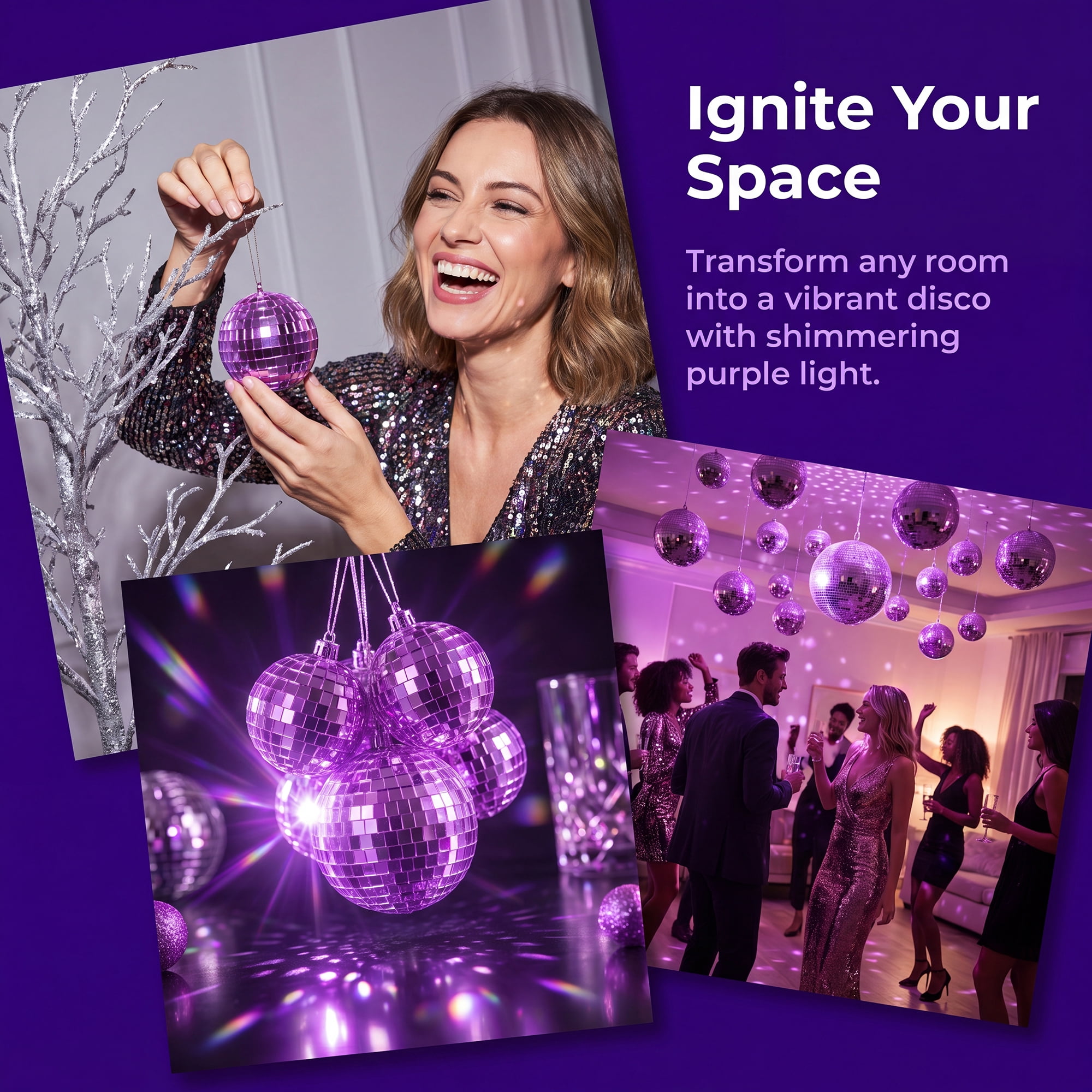 Unique Bargains 10Pcs Mirror Disco Balls for Hanging Sphere Orbs Purple 1.2"x1.2"x1.2"