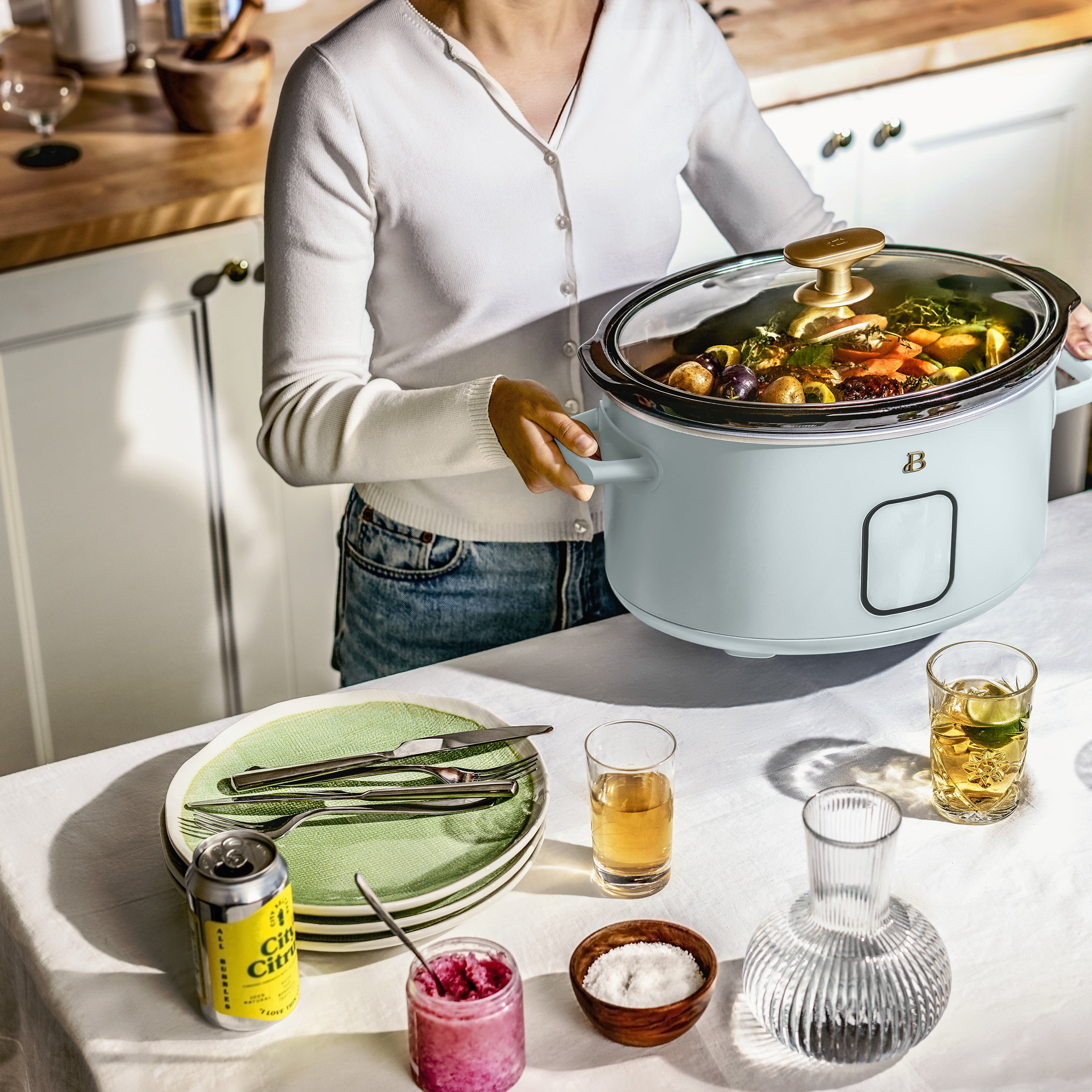 Beautiful 6 Qt Programmable Slow Cooker, Hydrangea by Drew Barrymore