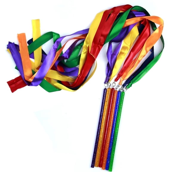 GSi 6-Pack Multicolor Sparkling Ribbon Wands – Gymnastics & Dance Streamers for Kids, Parties, PE, Events