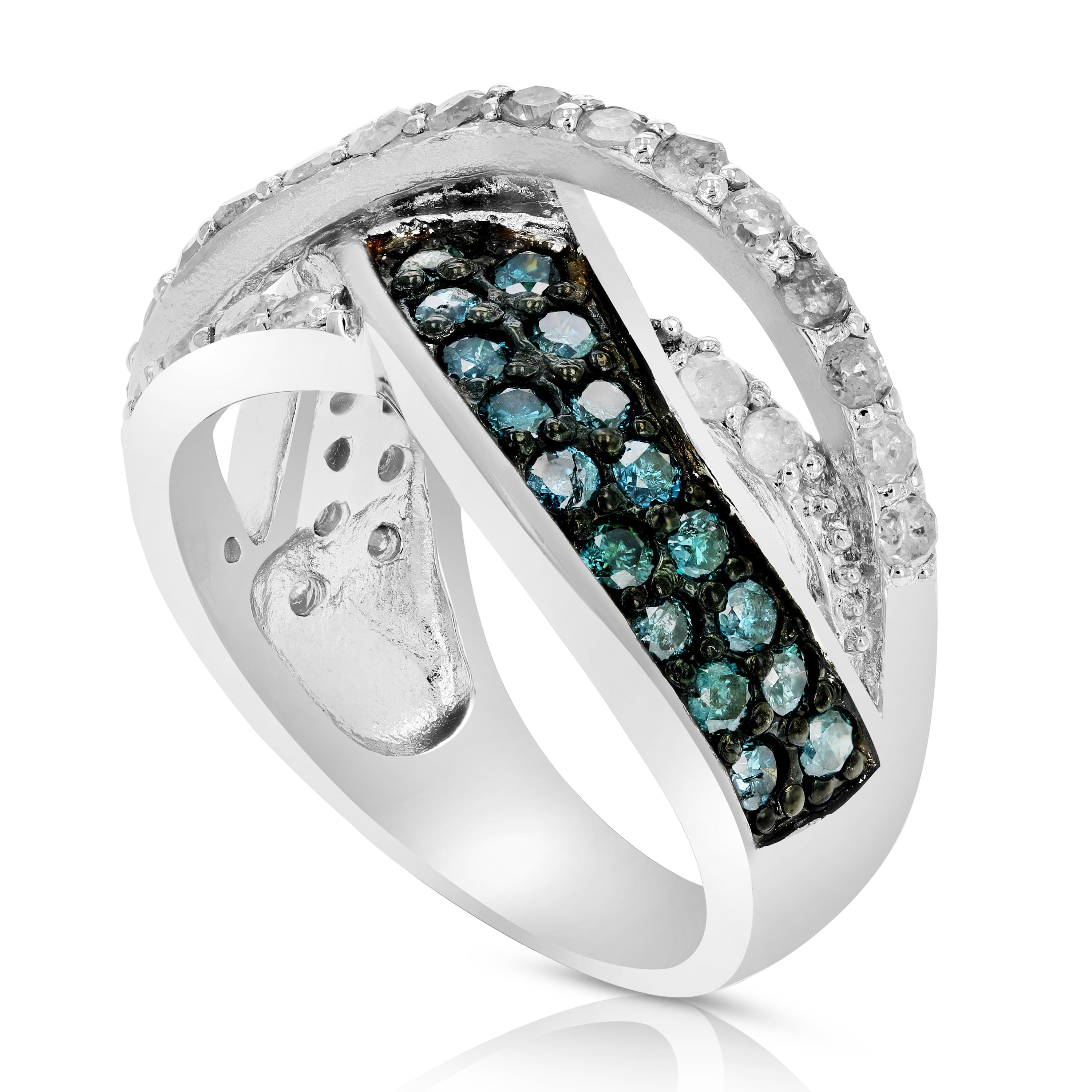 Vir Jewels 1.20 CTTW Blue and White Diamond Ring for Women .925 Sterling Silver with Rhodium