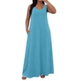 thumbnail image 2 of Karymi Summer Dress Plus Size Solid Maxi Dress, Casual Round Neck Sleeveless Tank Dress with Side Pockets, Loose Fit Flowy Long Dress Cocktail Dresses for Women, 2 of 6