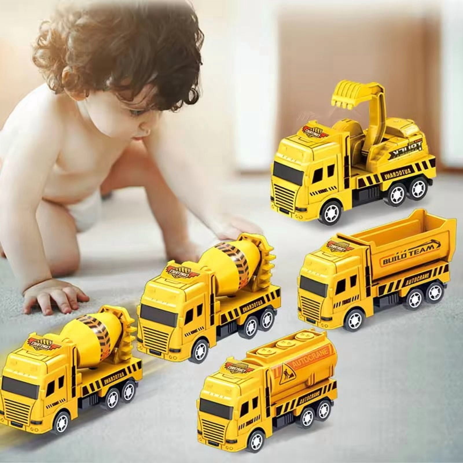 4 Pack Pull Back Cars, Friction Powered Toy Vehicles Construction Set - Dump Truck Crane for Toddlers Boys Girls Gift