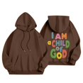 thumbnail image 5 of Christian Sweatshirts for Women Oversized I Am A Child Of God Multicolor print Hoodie Pullover Tops Y2K Long Sleeve Streetwear Gifts Brown S, 5 of 5