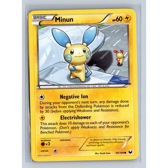 Collectible 2012 Pokemon Dark Explorers Minun #40/108 Lightly Played English Trading Card