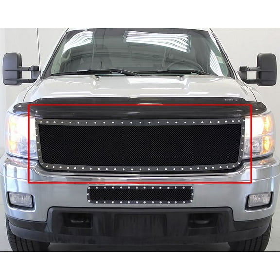 2011-2014 Chevy Silverado 2500HD /2011-2014 Chevy Silverado 3500HD Stainless Steel Black Main Upper Wire Mesh Rivet Grille
