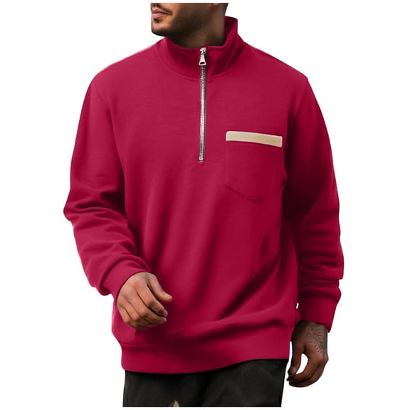 Men's 1/4 Zip Pullover with Chest Pocket Loose Fit Casual Soft Cotton Fleece Plain Sweater Sweatshirts (XL, Wine)