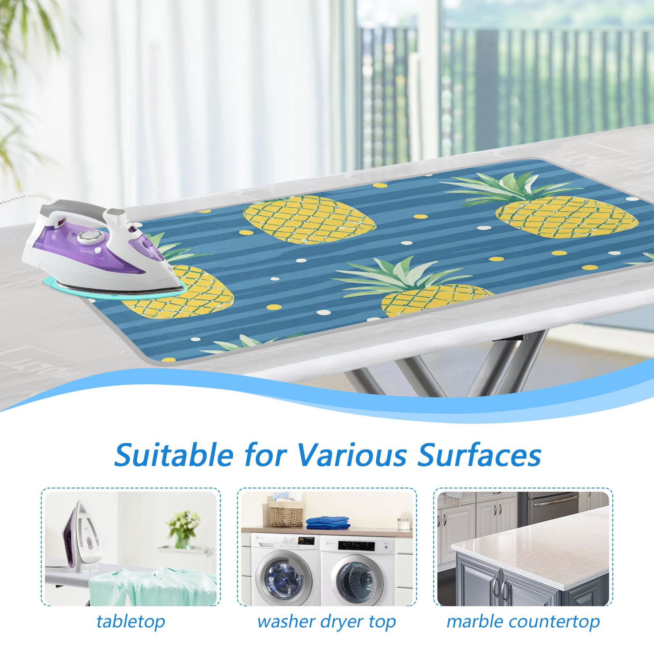 Cartoon Pineapple Polka Dots Stripes Ironing Mat Blanket Portable Travel Ironing Pad Heat Resistant Pad 47.2" x 27.6”