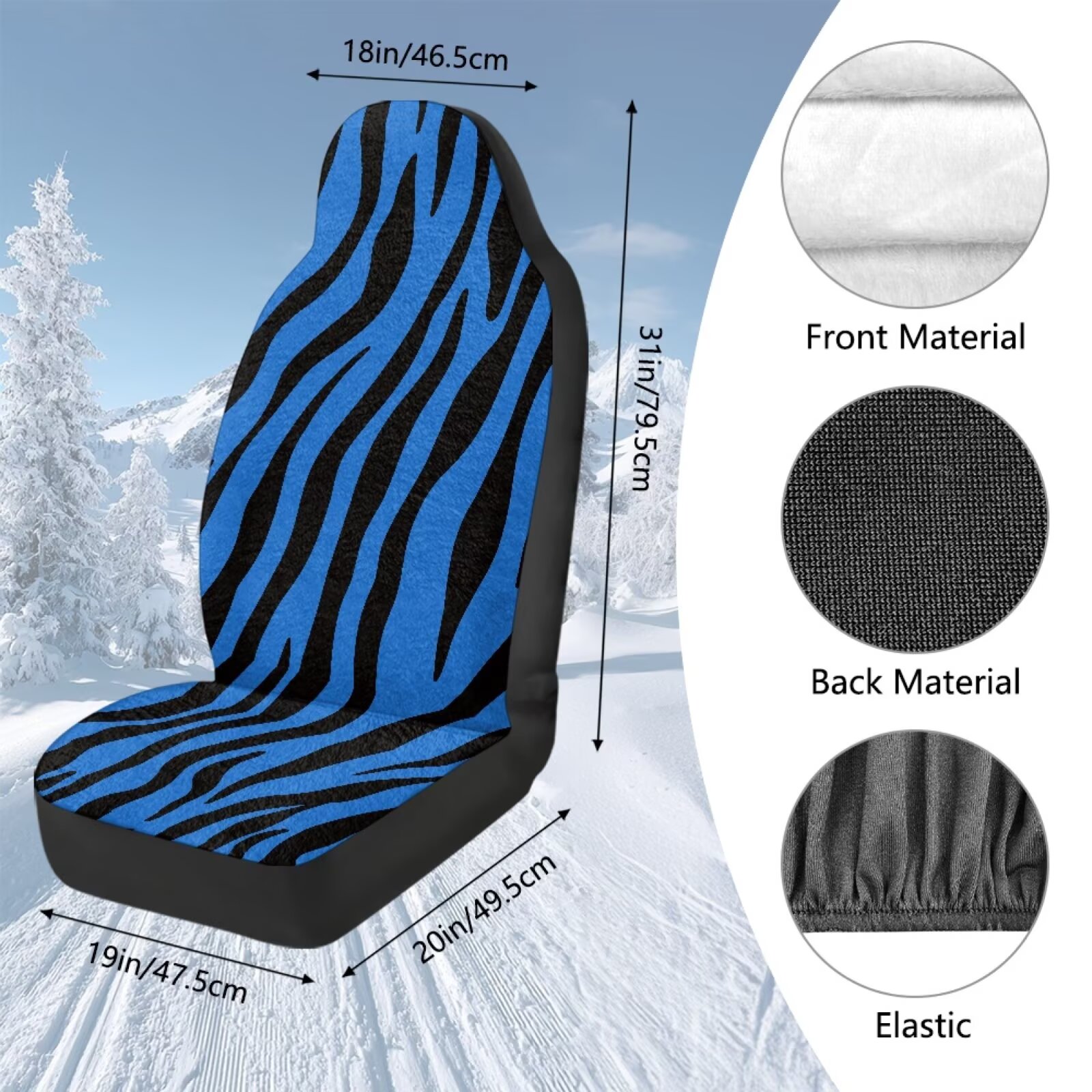 Uorisanigo Car Seat Covers 2pcs Blue Zebra Stripes High Back Front Seat Cushion Covers for Women Men Car Accessories Coral Velvet Fabric Seats Cover for Most Vehicles, All Weather Protection