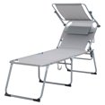 thumbnail image 3 of Folding Lounge Chair with Canopy, Pool Chair, Patio Sun Tanning Chair, Outdoor Reclining Chair with Position Adjustable Backrest, Breathable Mesh Seat, Suitable for Beach, 3 of 6