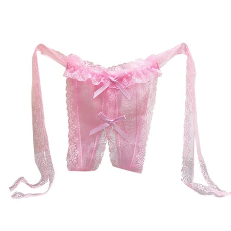 QYZEU Ladies Panties Woman Panties Sexy Lace Crotch Underwear for Women Low Waist Seamless Transparent Hot Strappy Mesh Thong T Pants Underwear Red One Size