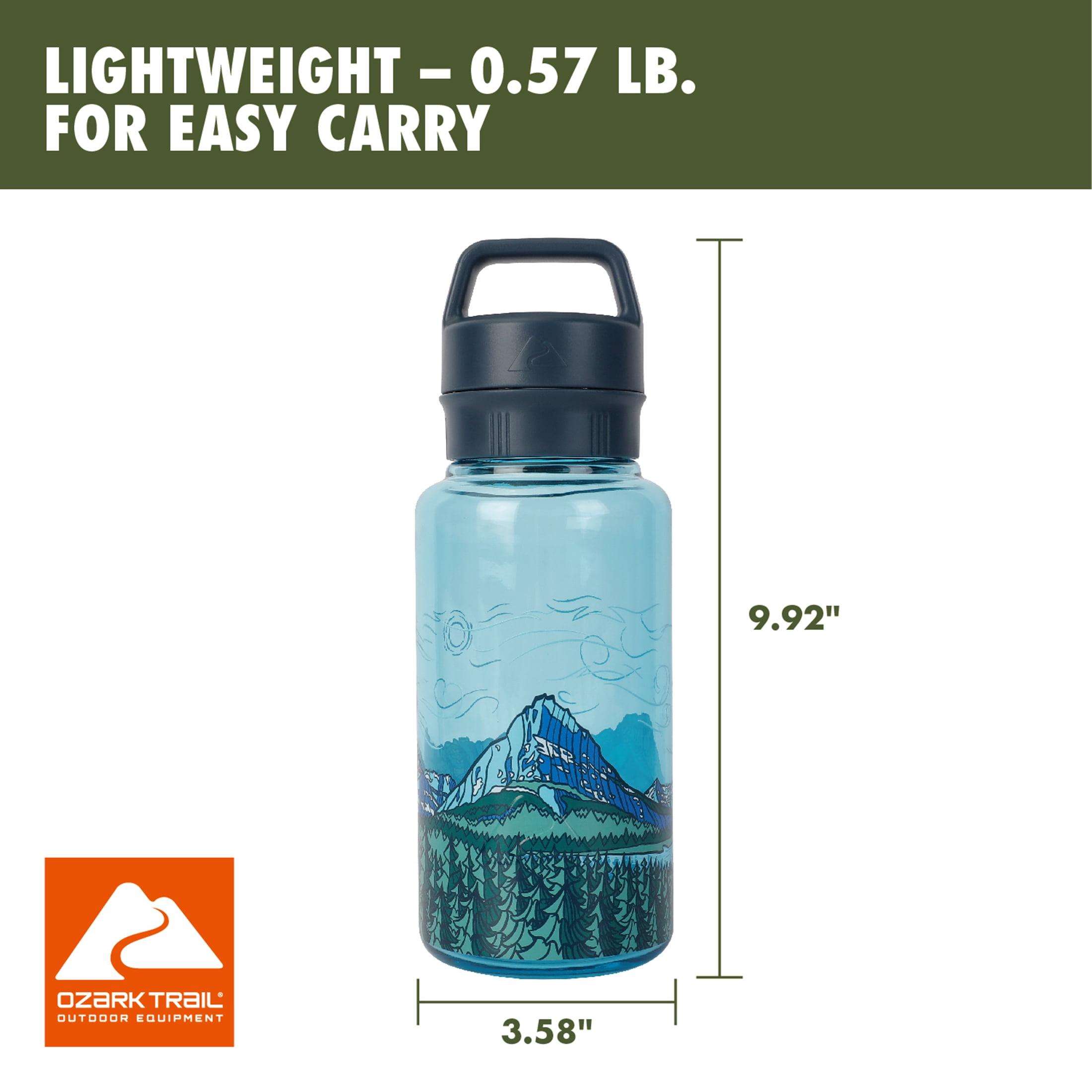Ozark Trail 32 oz Tritan Plastic Chug Water Bottle, Alpine Summit