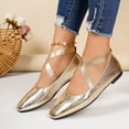 thumbnail image 4 of Women's Fashion Square Toe Slip On Ballet Flat Shoes Comfortable Leather Mary Jane Shoes with Ankle Strap Gold Size 7, 4 of 7