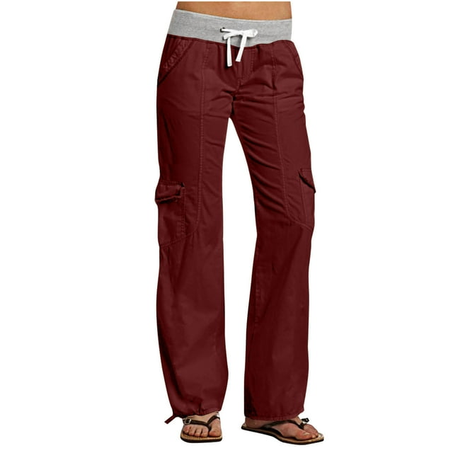 Timegard Pantalon pour Femmes Taille Basse à Cordon, Bas Resserré, Jambe Droite, Pantalon Cargo d'Extérieur avec Poches
