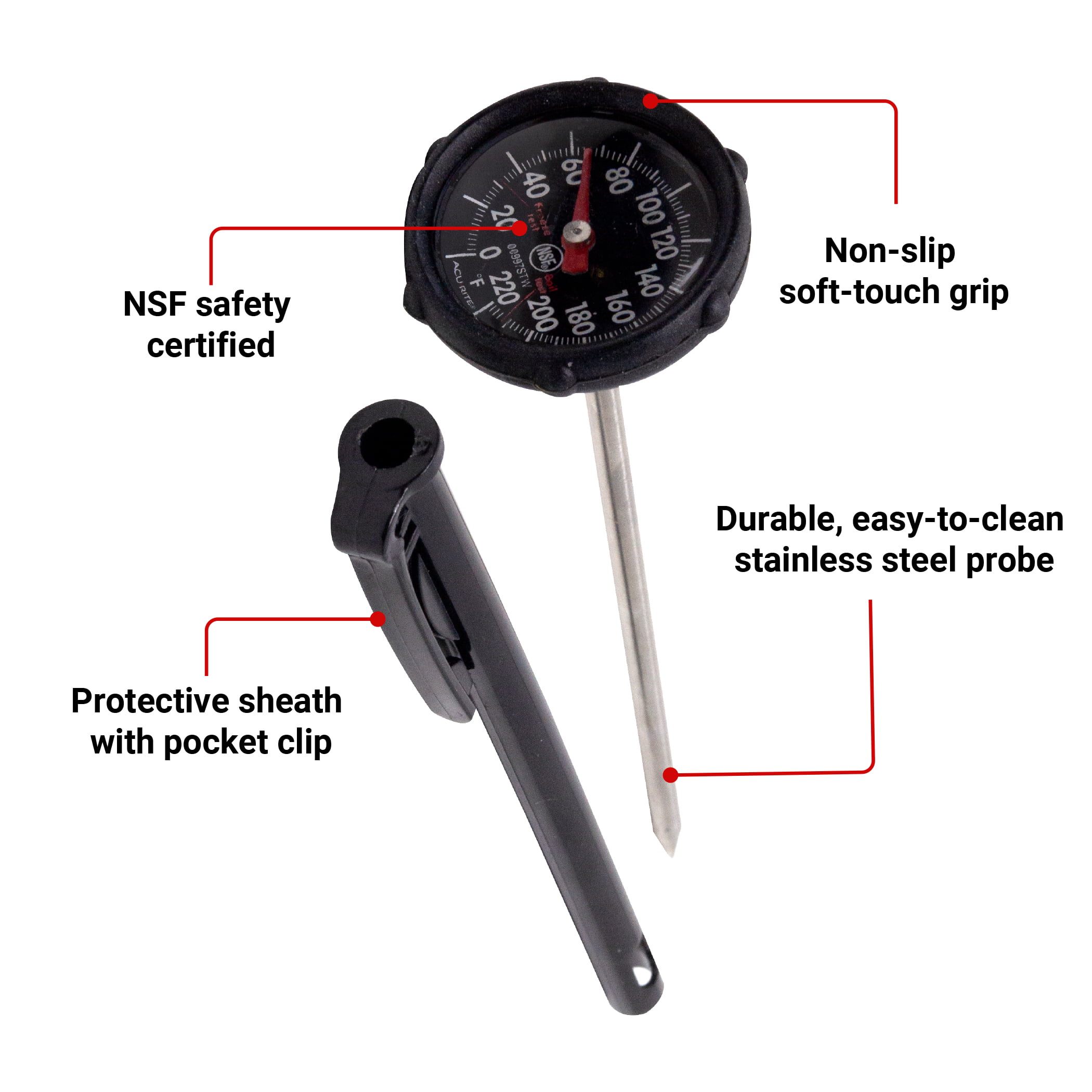 Acu-Rite Stainless Steel Instant Read Dial Meat Thermometer NSF certified  with pocket clip sheath - River Country LLC