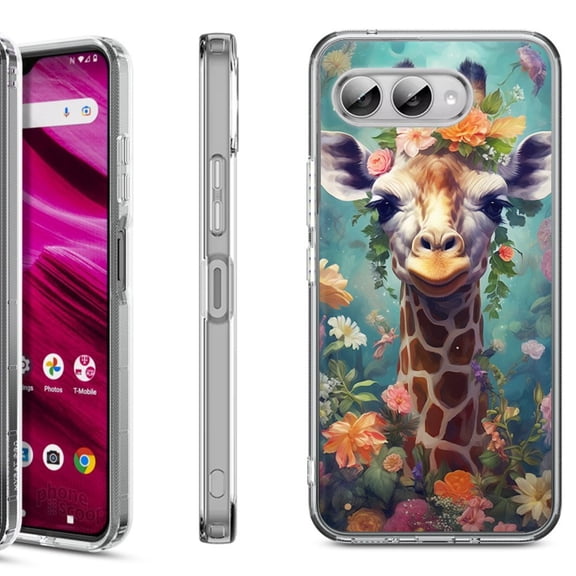 Shockproof Phone Case for T-Mobile Revvl 8, by OneToughShield - Giraffe Flower