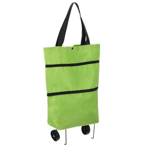 Folding Shopping Bag with Wheels 66lb Reusable Collapsible Grocery Cart Foldable Trolley Bag Rolling Duffle Tote Bag for Travel Shopping Green