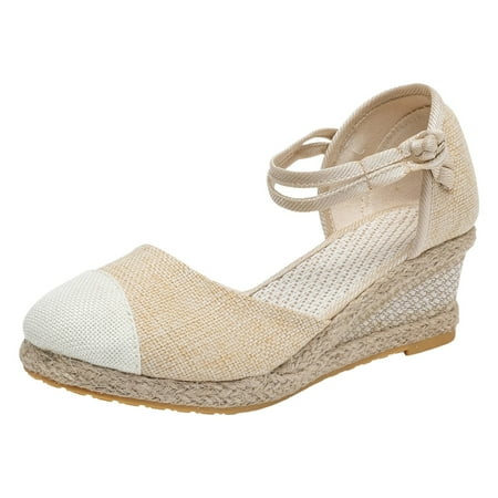 

VBARHMQRT Female Summer Sandals Platform Women Shoes Slope Heeled Linen Sandals Fashion Thick Heeled Beach Sandals Sandals Women Dressy Summer Flat Gold Resort Sandals for Women 2024 Wide
