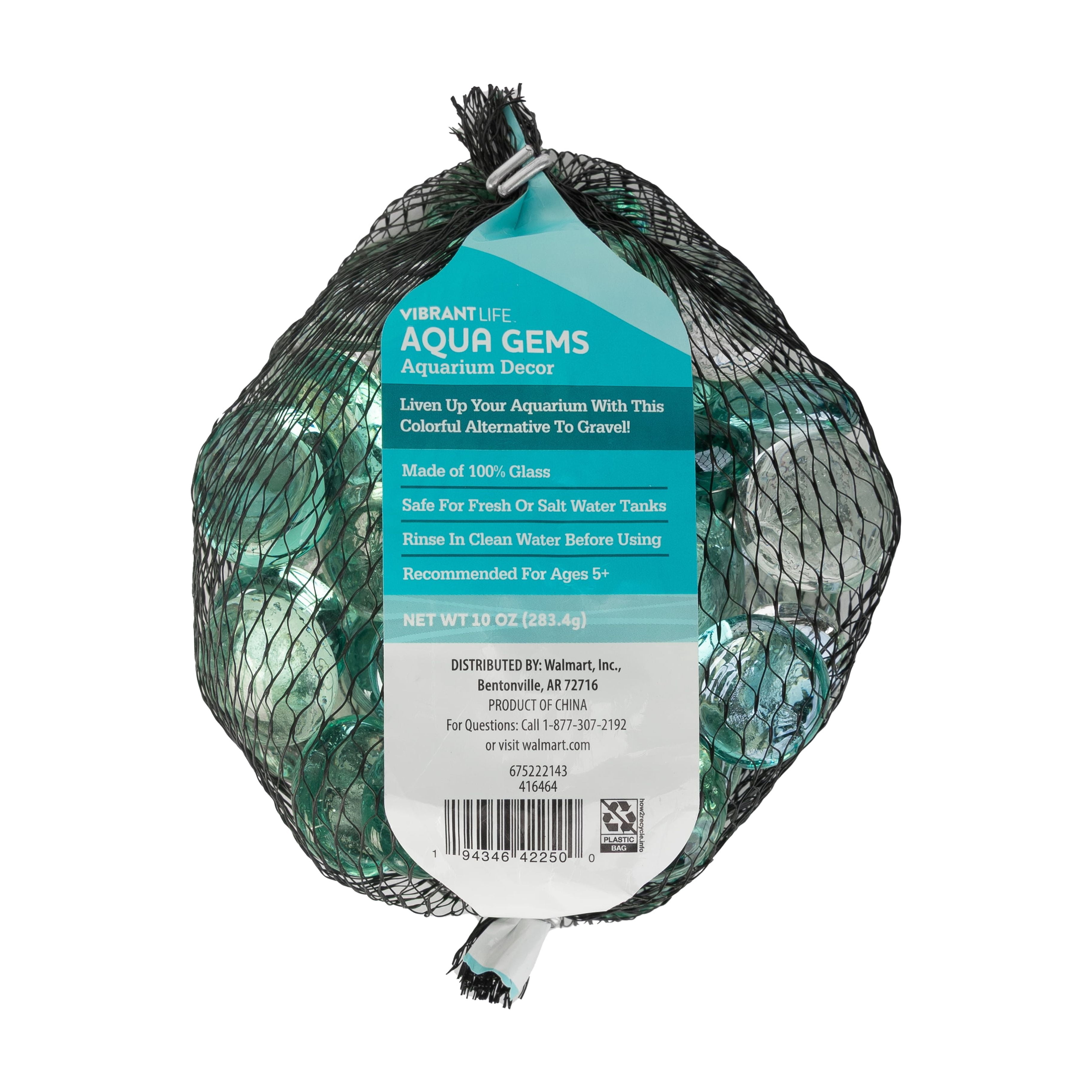 (4 pack) Aqua Culture Glass Aqua Color Gems, Standard Mix, 14 oz Aquarium Gems