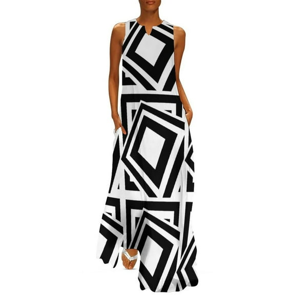 1960's Mod Squares in Black and White - Retro Abstract Long Dress wom formal ocn dresses Summer skirt Dress