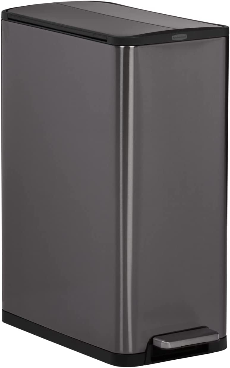 Elite Stainless Steel Slim StepOn Trash Can for Home and Kitchen, 11.8 Gallon, Charcoal