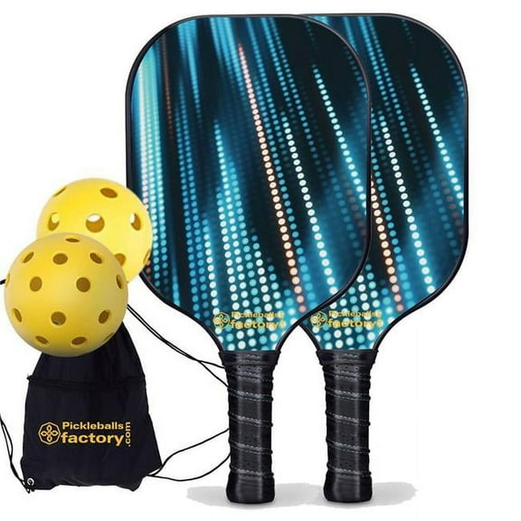 Pickleball Factory PB00039-4-G Pickleball Paddle Set - Neon Light Pro Pickleball Paddle, Pickle Ball Starter Kit, Glassfiber Graphite