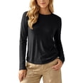 thumbnail image 3 of Tqcoqu Women's Solid Crew Neck Long Sleeve T-Shirt,Curved Hem Soft Stretch Basic Layering Top,Casual Daily Base Tee, 3 of 10