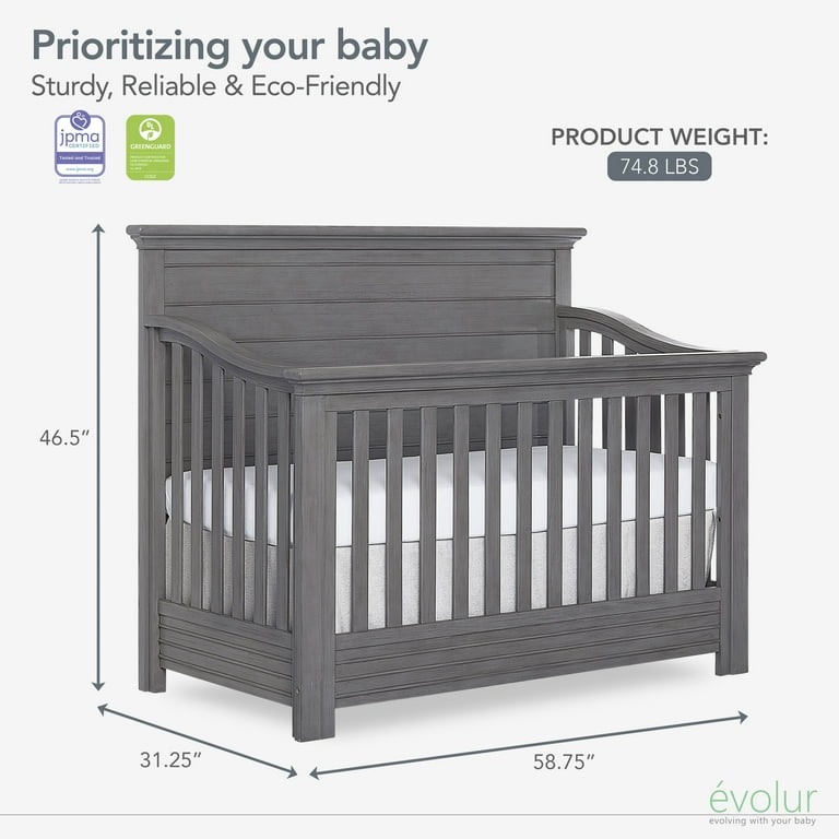evolur Waverly 5 in 1 Full Panel Convertible Crib Rustic Grey Walmart