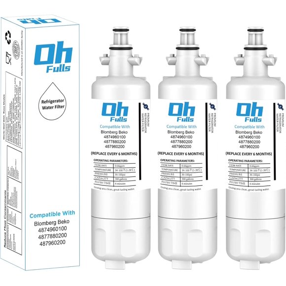 Fridge Freezer Water Filter Replacement for Blomberg Beko 4874960100 Water Filter, 3 Pack