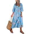 thumbnail image 2 of Youmylove Women Dress Fashion Boho Print Half Sleeve V-Neck Strap Loose Splice Long Casual Beach Summer Stylish Unique Sundress, 2 of 6