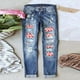 thumbnail image 1 of Pantalones vaqueros rotos QISIWOLE para mujer, con parches a cuadros, ajustados, desgastados y estilo boyfriend, 1 of 5